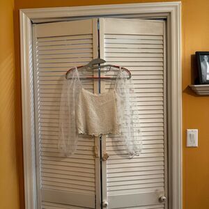 Sheer Sleeve White Crop Top